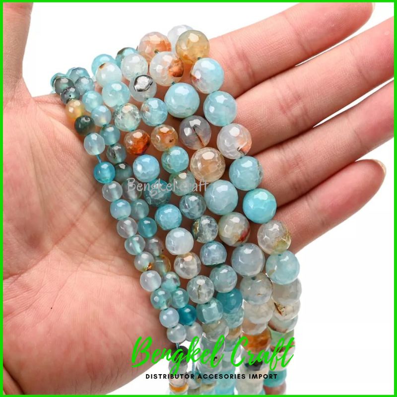 Manik Batu Alam Aquamarine Serat Kuarsa Biru Alami 4-12mm