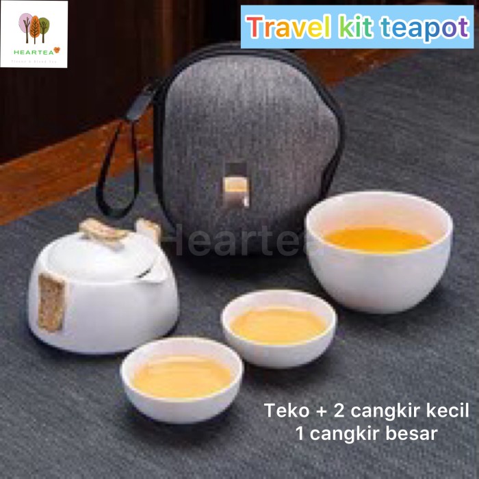 TEA POT SET TRAVEL POUCH / SET TEKO KERAMIK / OOLONG TEA SET (4 IN1)