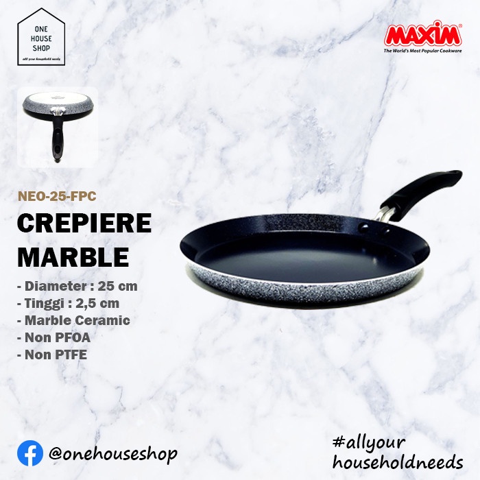 Frypan Crepe Crepiere Anti Lengket Marble Ceramic MAXIM NEOSTONE 25 cm