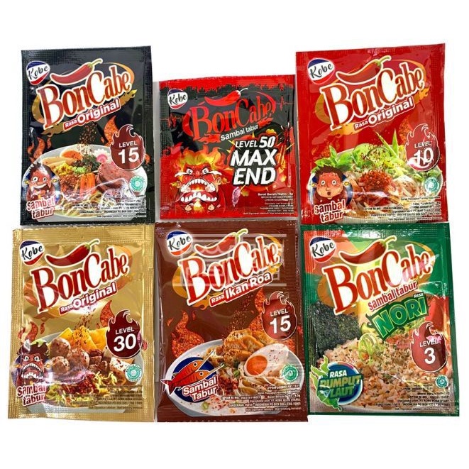 

(RENCENG) BONCABE TABUR BUBUK SACHET LVL 10 15 30 50 NORI MAX END X 12 PCS BON CABE