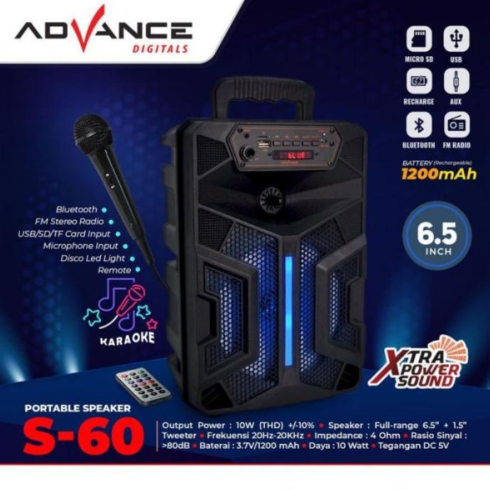 Speaker Portable Advance S60 Plus Mic Dan Remote/Salon Aktif Wireless Tantanmall1