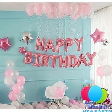 Jasa Dekorasi Foil Simple Happy thday Pink Cake Ulang Tahun