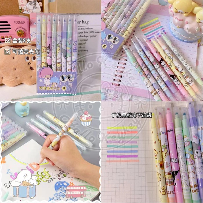 

Bestseller Erasable Highlighter Pen Sanrio Karakter Isi 8 Warna