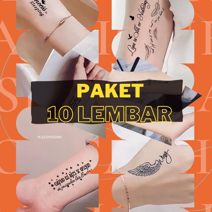 (G.I✉B✔> 10 lembar Tatto Temporer Tulisan aesthetic (Random) sticker temporary tattooo Tahan air sia