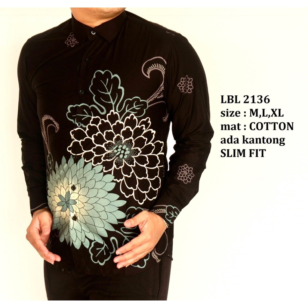 Baju Batik Pria Slimfit Kemeja Lengan Panjang Hem Slim Fit LBL 2136