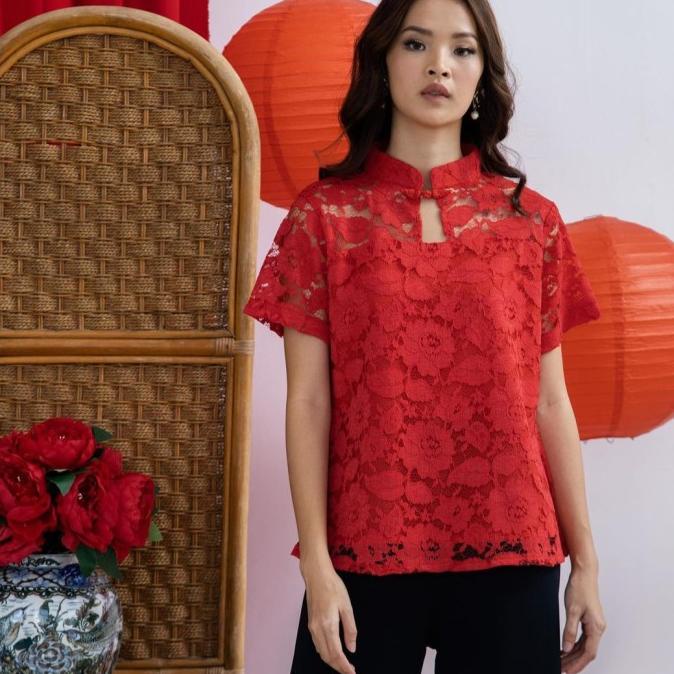 Baju Cheongsam Wanita Atasan Imlek Baju Imlek PAOPAO TOP Bahan Lace