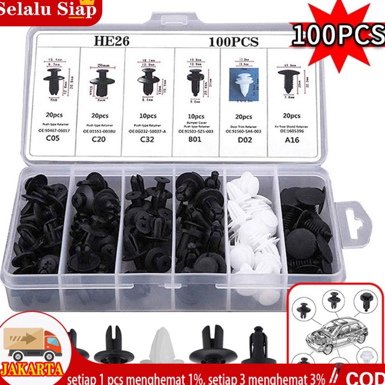 Viral 100PCS/SET  Clip Trim Kit Mobil  Kancing Klip  Liner Rivet TOYOTA AGYA CALYA DAIHATSU AYLA SIG