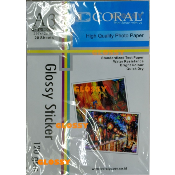 

Terlaris Coral Glossy Sticker A3 120 Gsm / Kertas Stiker Glossy Photo A3