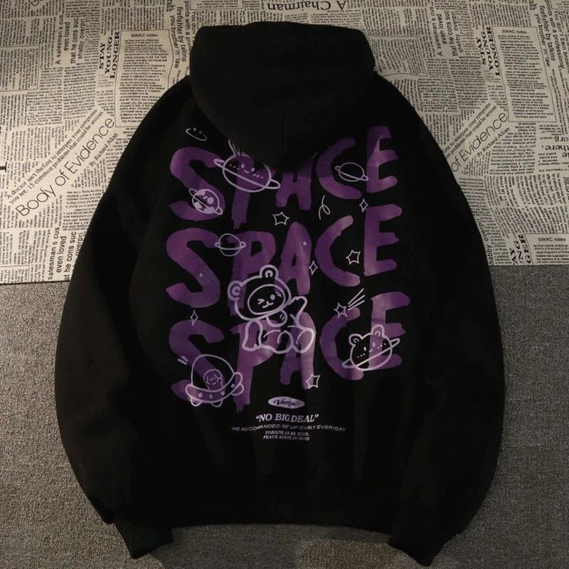Custom outfit kita - Hoodie space hitam putih oversize couple aesthethic