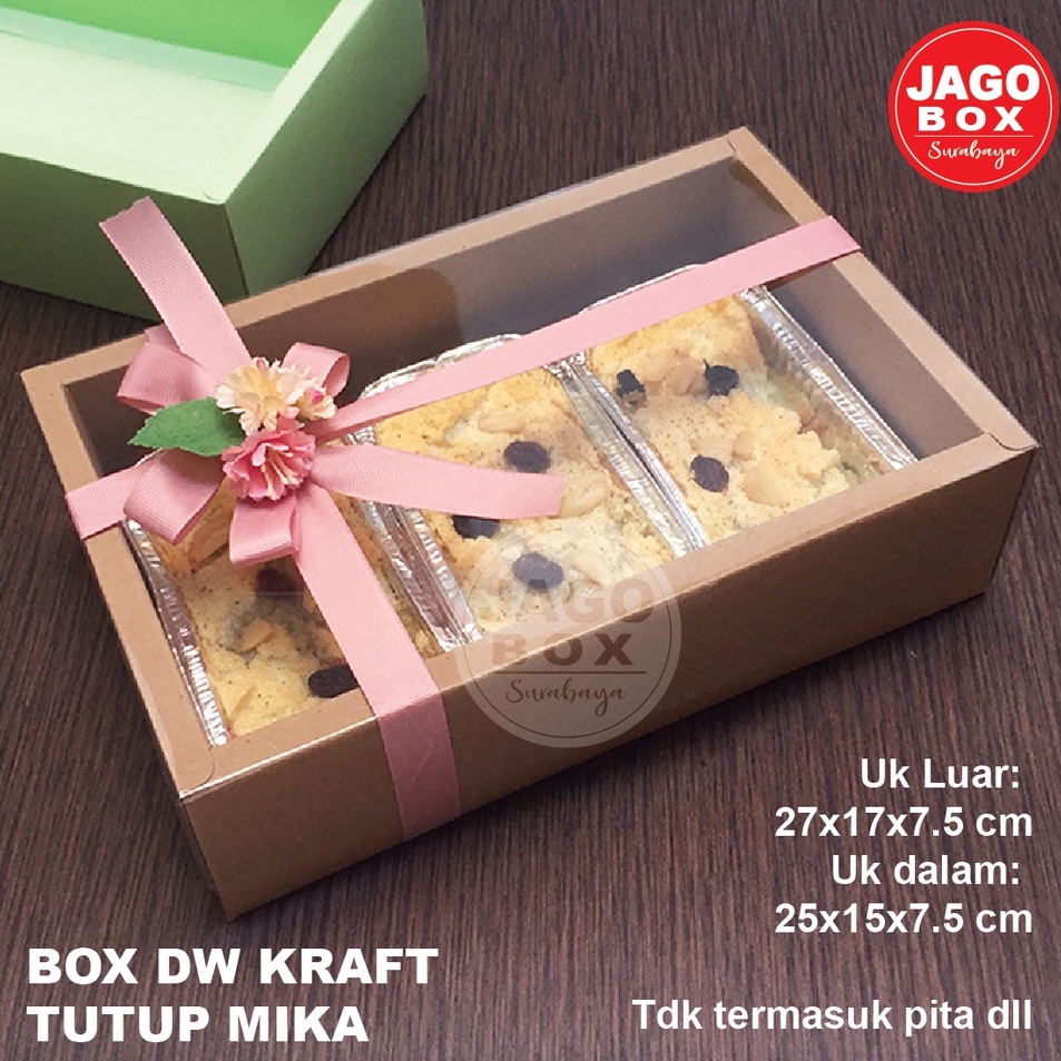 

TEBUS MURAH ✅ Box DW Kue Kering Souvenir Kraft + Tutup Mika 25x15x7,5 Cm (uk.dalam)