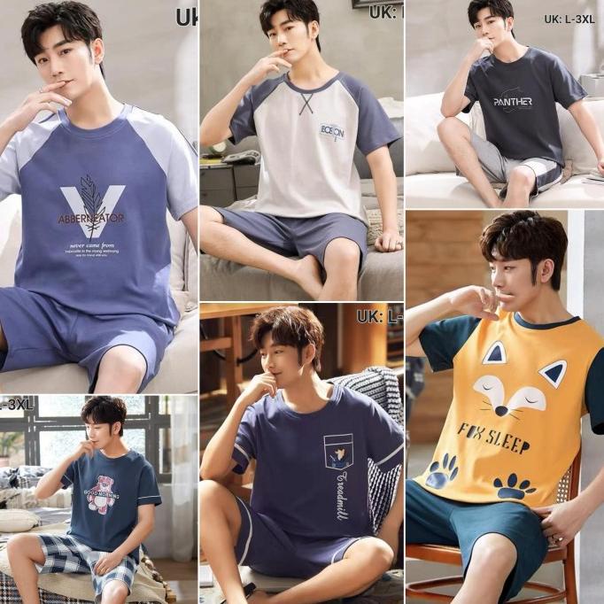 New Sale Baju Tidur Piyama Pria Stelan Kaos Pendek Import Original