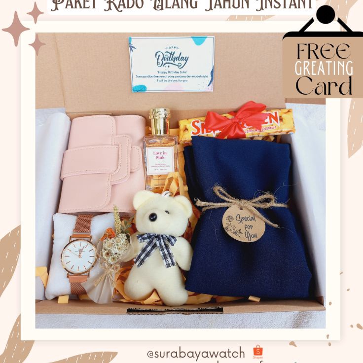 

QTLT5770㊘ Paket Gift Box Cewek Hampers Ulang Tahun Paket Kado Wisuda Coklat Silverqueen Dompet Pashmina Hijab Gantungan Kunci Ucapan Anniversary Buket Bunga Wisuda Graduation Kartu Ucapan ㊑