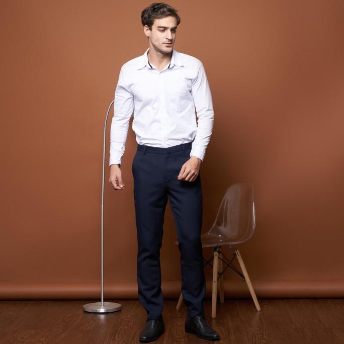 Celana Kerja Kantor Pria Slim Fit Panjang Bahan Navy Biru Dongker