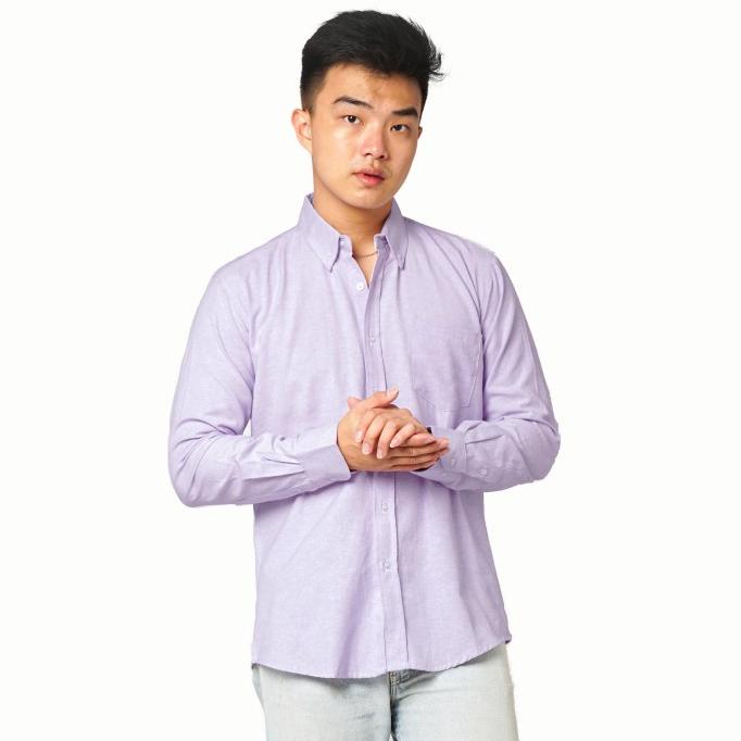 Kemeja Pria Lengan Panjang Polos Lilac Ungu Muda Oxford Slimfit Casual