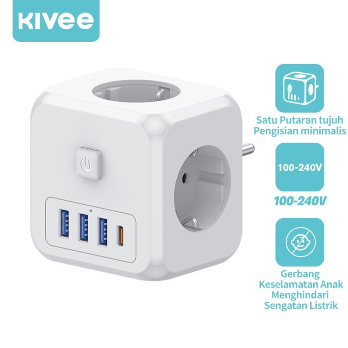 KIVEE kubus Stop kontak kabel Colokan listrik Colokan 3 lubang Colokan