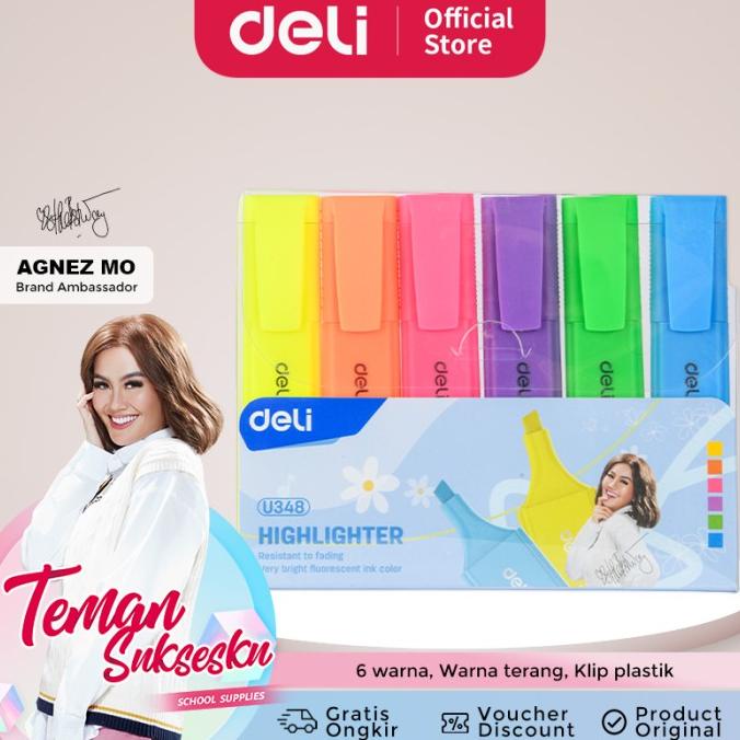 

[Deli X Agnez Mo] Deli Highlighter / Penanda Isi 6 Warna Terang Cu348