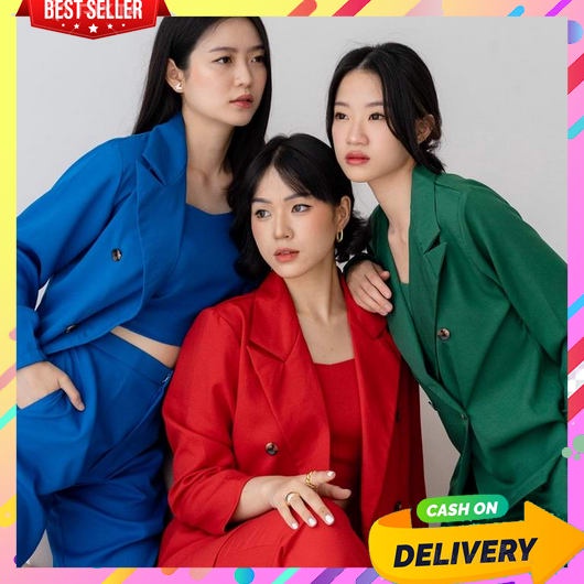 One Set Blazer Wanita Kerja Import Korean Style Jumbo Stelan Jas Kantor Blezer Cewek Casual Kemeja C