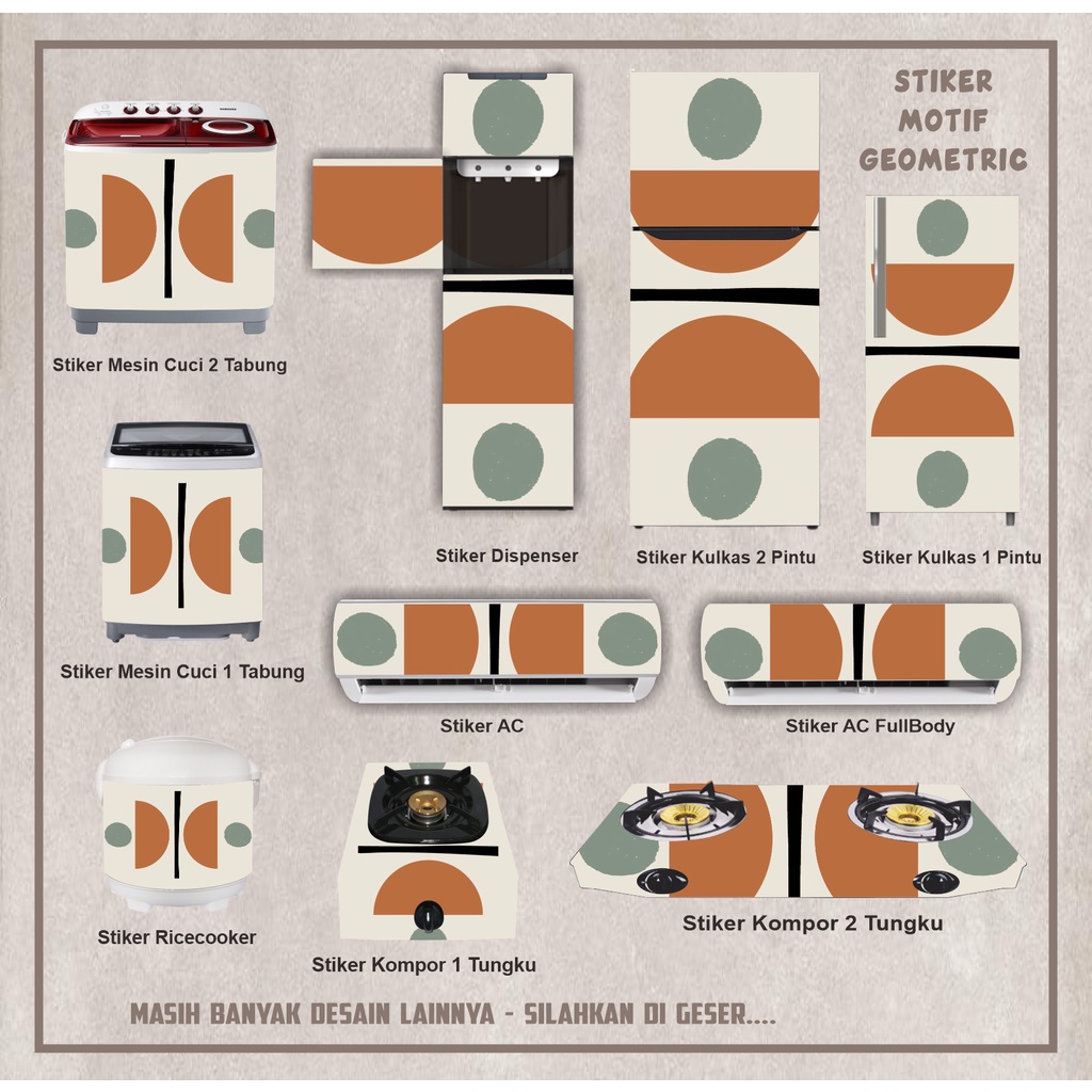 Stiker kulkas kompor mesin cuci 1 2 pintu tabung mata Rice Cooker Dispenser Ac Motif Geometric