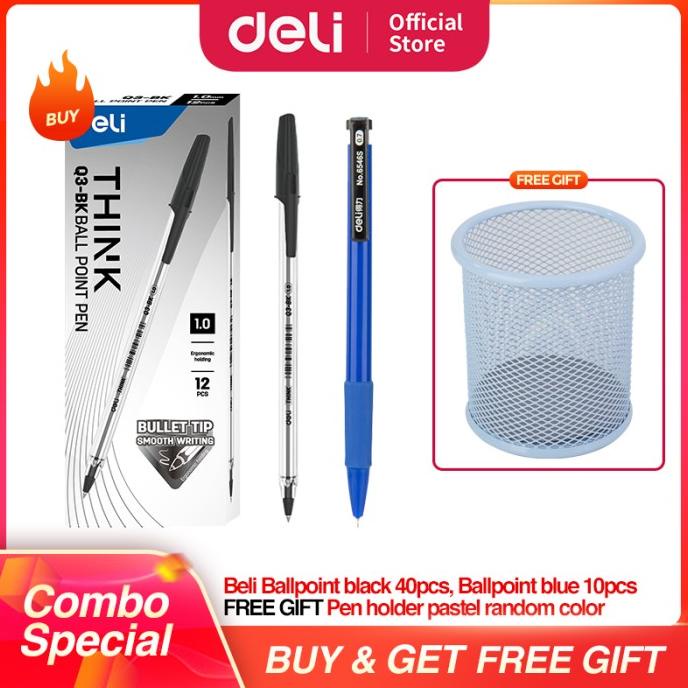 

Deli Paket Hemat 3 - Ballpoin Pulpen Hitam,Biru 50Pcs & Tempat Pulpen