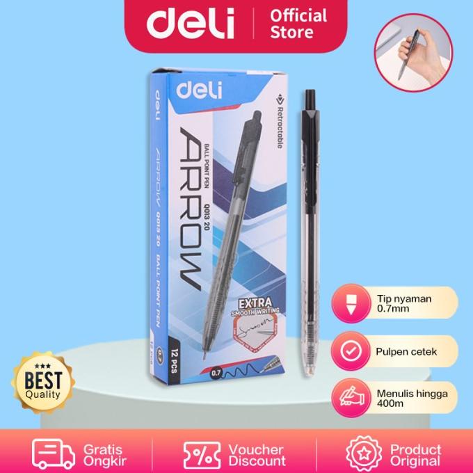 

Deli Eq01320 Retractable Smooth Ballpoint Pen 0.7Mm Black / Pulpen