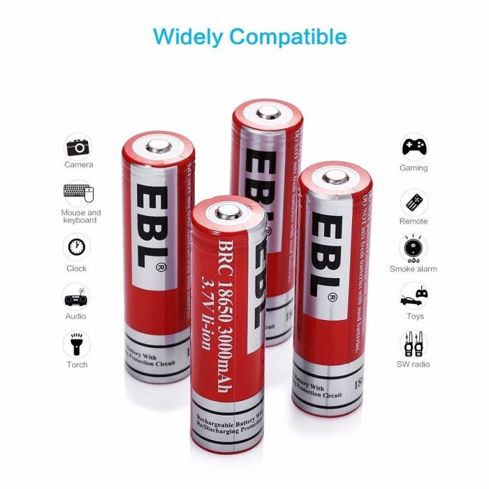 Ebl Battery 18650 True 3000 Mah Rechargeable -Batre Baterei Vape Torch