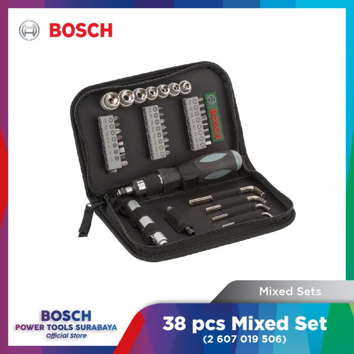 Bosch 38 pcs Mixed Set Mata Obeng Nutsetter & Kunci L Hexagon