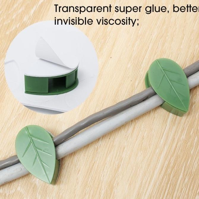 

50Pcs Pak Klip Organizer Kabel Seamless Bentuk Daun Hijau