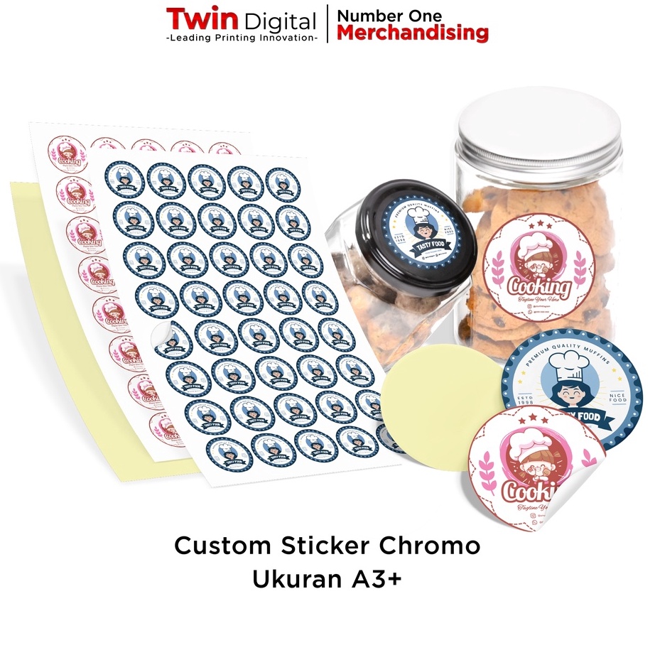 

ZWHX5850㊚ Twindigital Cetak Sticker Label Chromo A3+ Kemasan Brand Logo Produk Olshop Makanan Ekonomis - Custom Stiker Label Chromo ㊫