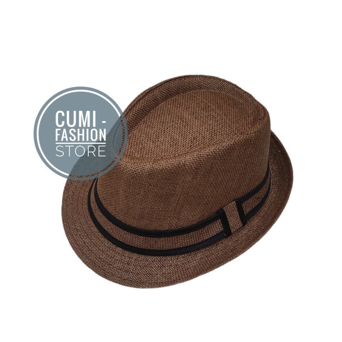 Topi Fedora Hat Lis Topi Fedora Pria Dan Wanita Dewasa Coklat