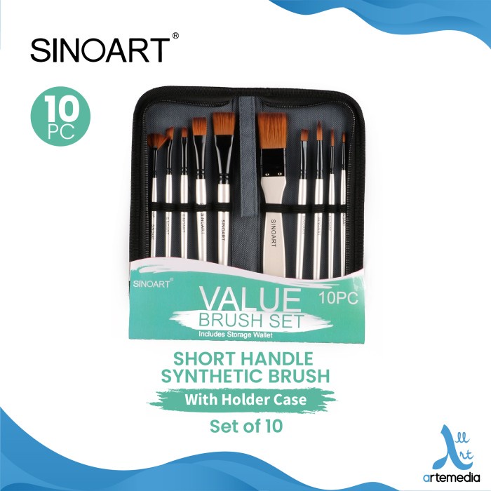 

Terlaris Kuas Lukis Sinoart Set 10 Short Handle Synthetic Brush Holder Case