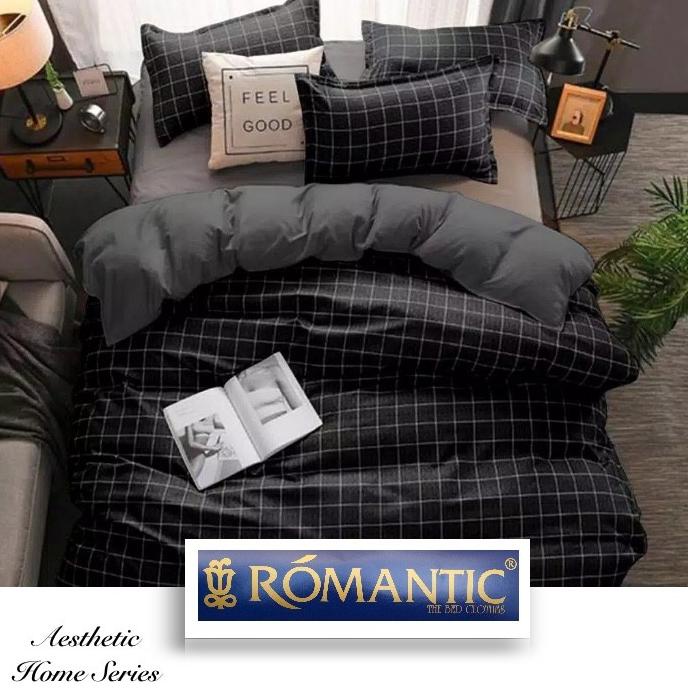 AESTHETIC KOREA Bedcover Sprei by ROMANTIC motif kotak hitam katun