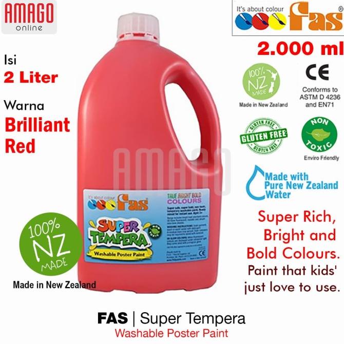 

FAS -SUPER TEMPERA WASHABLE POSTER PAINT -2 LITERS- BRILLIANT RED -017