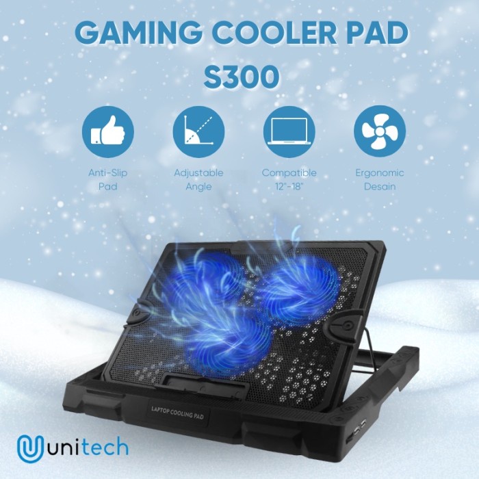 Terlaris Cooling Pad Laptop Gaming 3 Fan Unitech S300 Kipas Pendingin Laptop