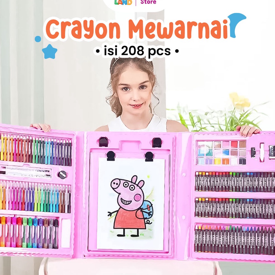 

[KODE PRODUK 6YR0G8280] Crayon Mewarnai 208pcs Crayon Set 208pcs Oil Paste Kualitas Impor KIDS LAND