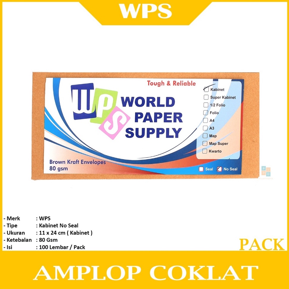 

Terdepan WPS - Amplop Coklat Ukuran Kabinet ( 11 x 24 cm ) No Seal - Pack