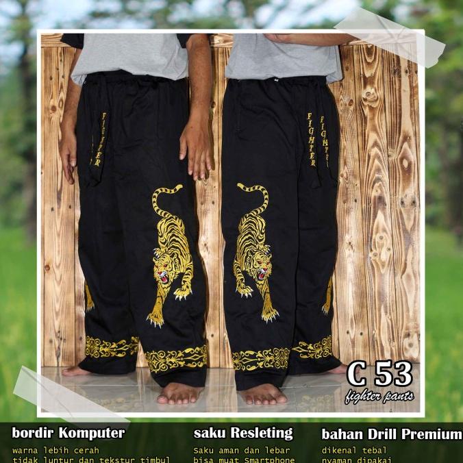 Celana Silat Bordir Macan Kembar Bahan Dril Premium C-53