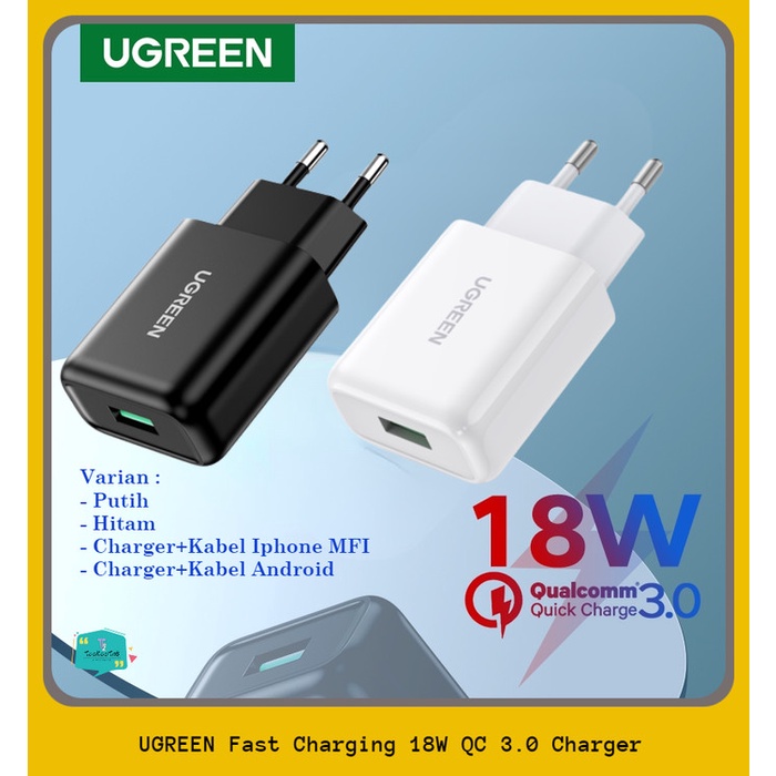 Terlaris Ugreen Kepala Charger 18W Iphone Android Fast Charging Qc 3.0 Usb