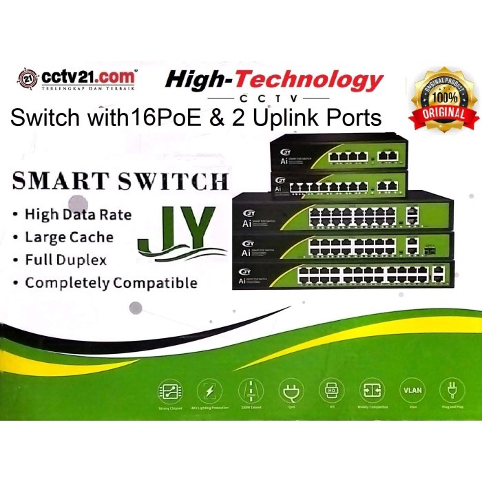 Terlaris Switch Poe 16 Port + 2Port Uplink High Technology Switch For Ip Camera