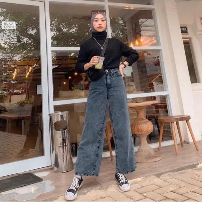 CELANA KULOT HIGHWAYS JEANS / KULOT HITAM PUTIH MOC