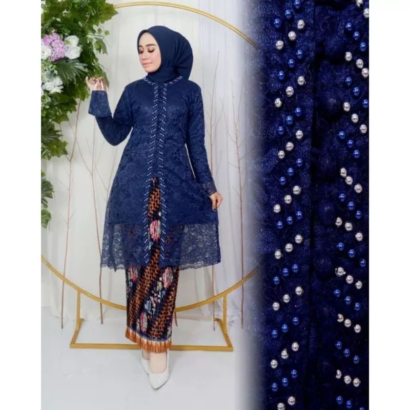 Setelan Baju Kebaya Jumbo Ld 130 XXXL Warna Sage Kancing Saribu Payet Kebaya Tunik Modern