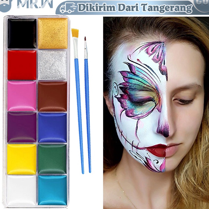 

[KODE PRODUK VJPUN5876] 12 Warna Body Face Painting Cat Wajah Painting Wajah Body Painting Palette Wajah