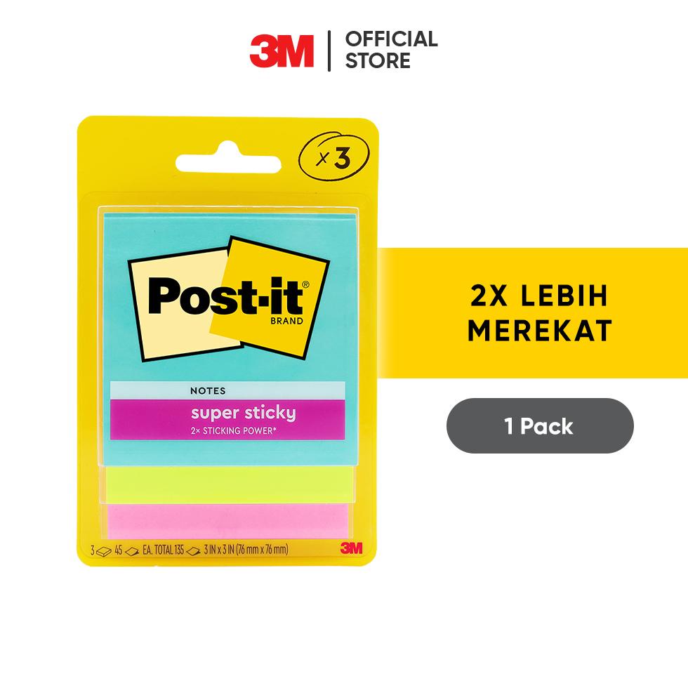 

3M Post-it Super Sticky Notes Miami 3321-3SSMIA / Memo / Memo Tempel / Kertas Catatan / Warna Candy Red, Yellow, Aqua Wave / Tidak Membekas / Menempel Kuat / Ekonomis / Memo 3"x3" 3 pads - 45 lembar