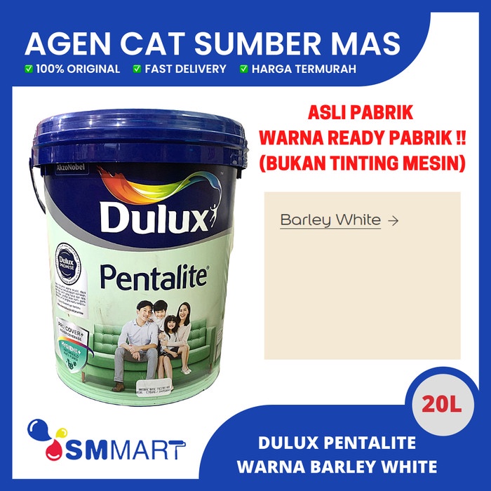 CAT TEMBOK INTERIOR PREMIUM DULUX PENTALITE WARNA BARLEY WHITE 20 L