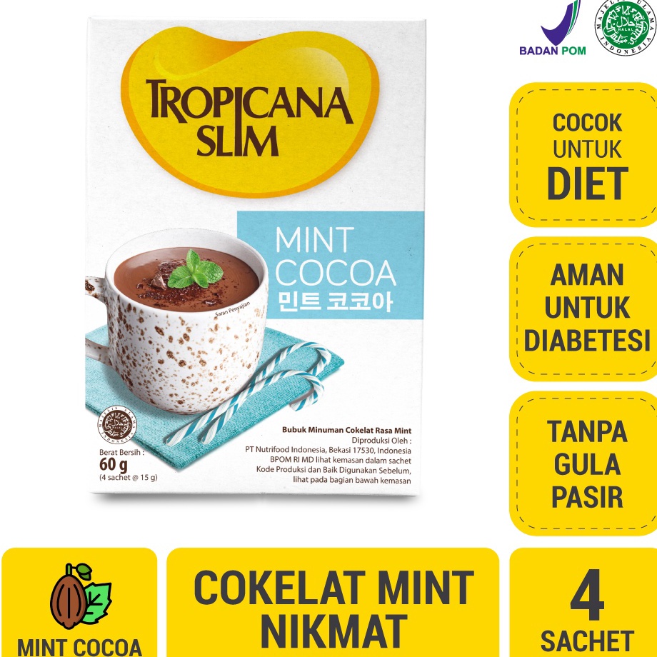 

【murah】 Tropicana Slim Mint Cocoa 4 sachet - Minuman Cokelat Mint Nikmat Tanpa Gula Pasir
