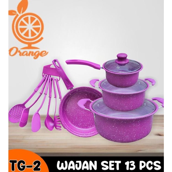 

Panci Set Teflon Marble 13 Pcs Cookware Set Tutup Kaca Merk Orange