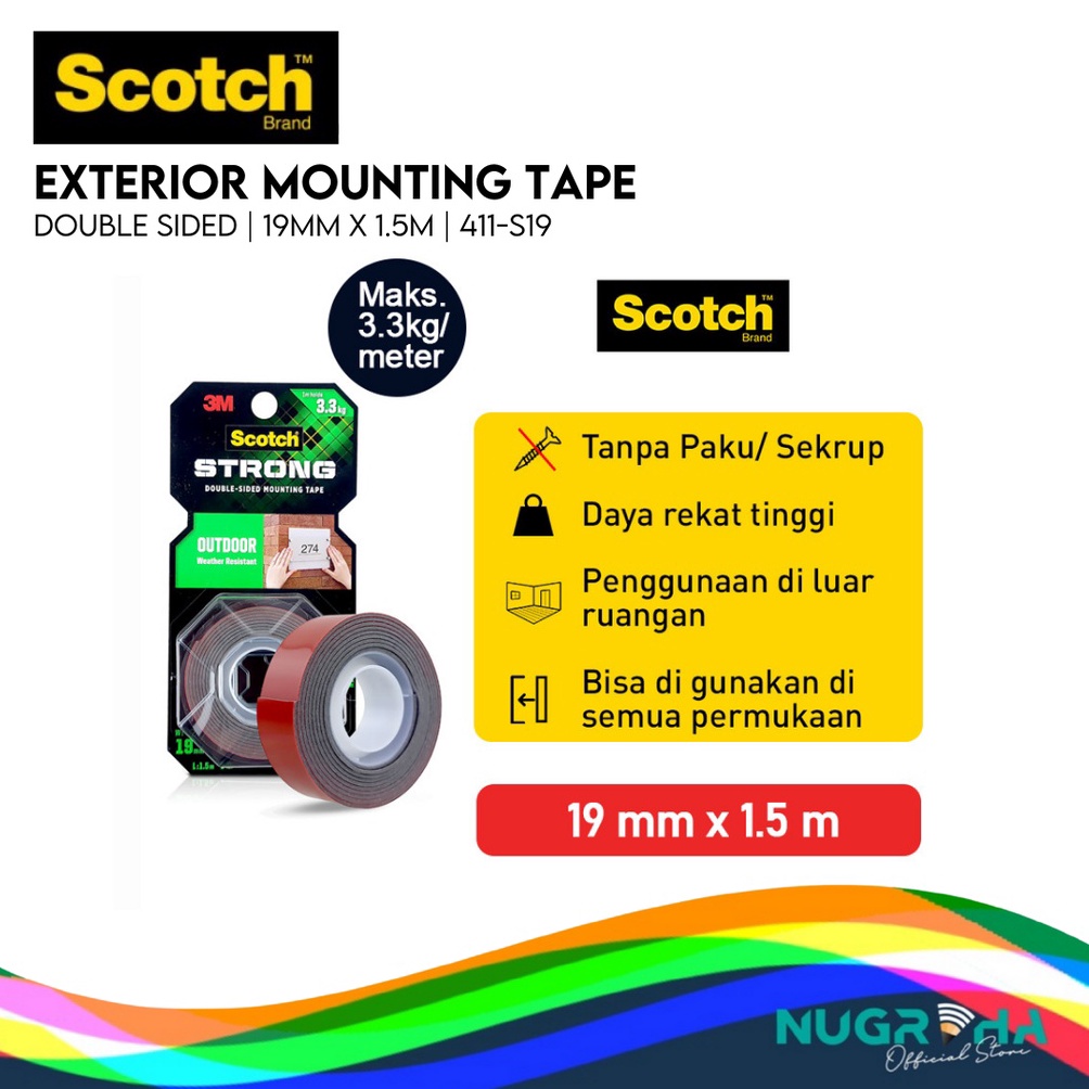 

Ready Stock.. 3M Scotch Strong Outdoor Tape 19mmx1,5m Outdoor Weather Proof 411-S19 81