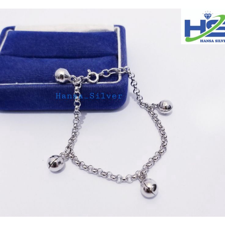 ⚡COD⚡ Gelang Perak Anak Asli Silver 925 Lapis Emas Putih Model Rantai Nori Kerincing - Gelang Tangan