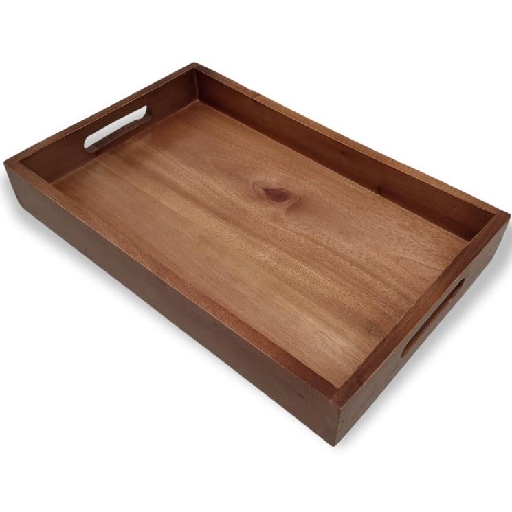 Nampan Tray Kayu Pinus Pegangan Rata Jumbo 39X28X4Cm Finishing Pernis Glossy Nampan Saji Hantaran Se