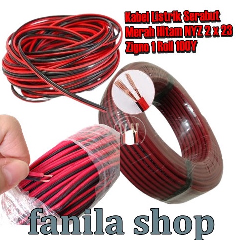 Grosir 1 Roll Kabel Listrik Serabut Merah Hitam NYZ 2 x 23 zigno Kabel Listrik/Kabel Audio RZM