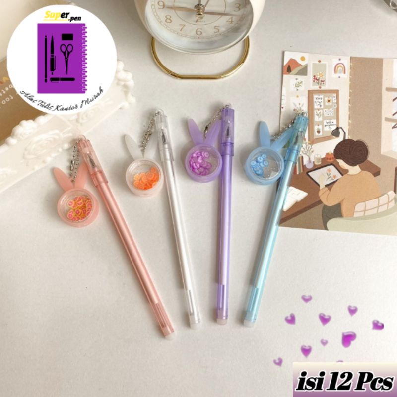 

Pulpen Kelinci Buah manik pena gantungan pen tinga gel hitam alat tulis kantor bolpen warna pastel glitter cute gel